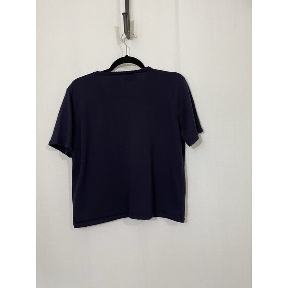 VTG Kathie Lee Cardigan Womens 12/14 Navy Embroidery Floral Cottage Sweater - Picture 4 of 6